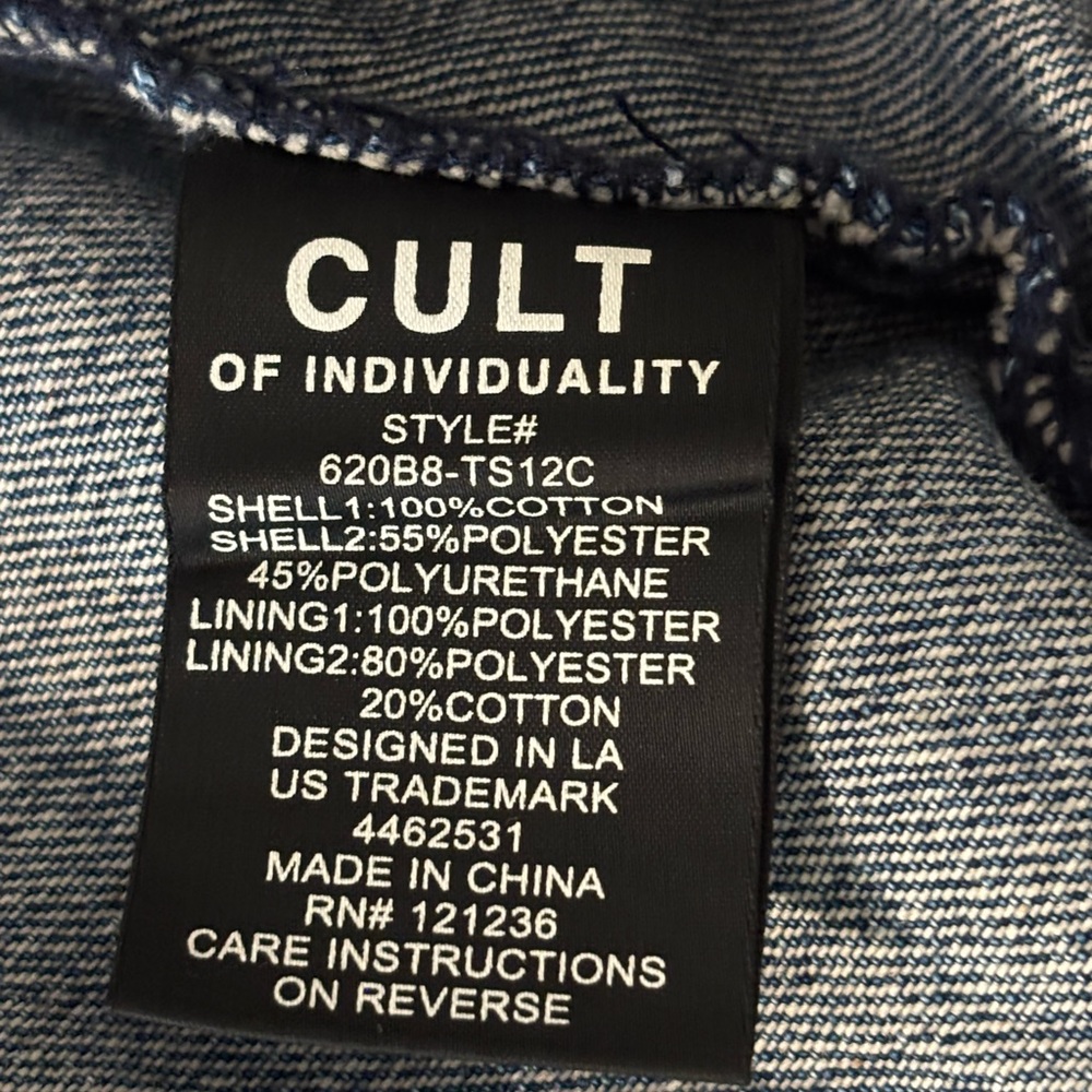 Cult of Individuality Type IV Denim Jacket Maiden Biker Studded Distressed L - Picture 8 of 10
